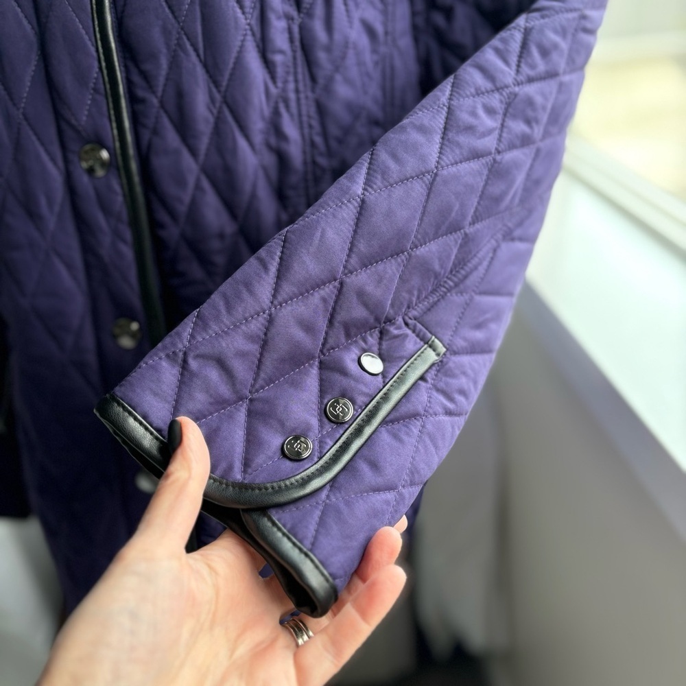 Chico's Rich Purple Diamond Quilted Barn Jacket Button Up Coat - Pockets - Picture 13 of 17